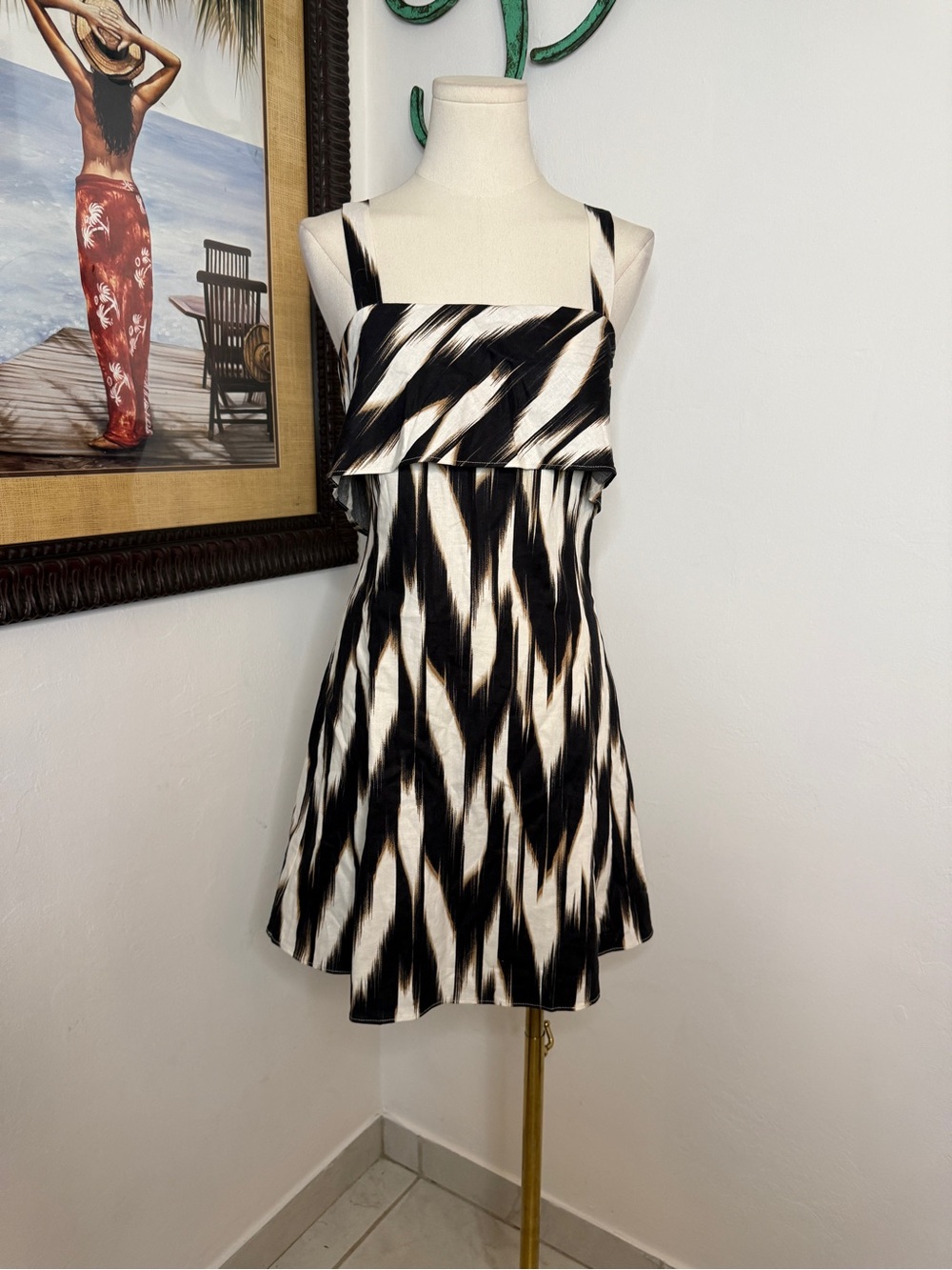 Banana Republic Black and White Brushstroke Midi Dress